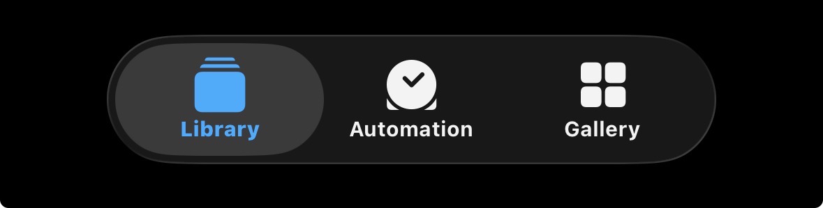 Library, Automation and Gallery tabs in Shortcuts